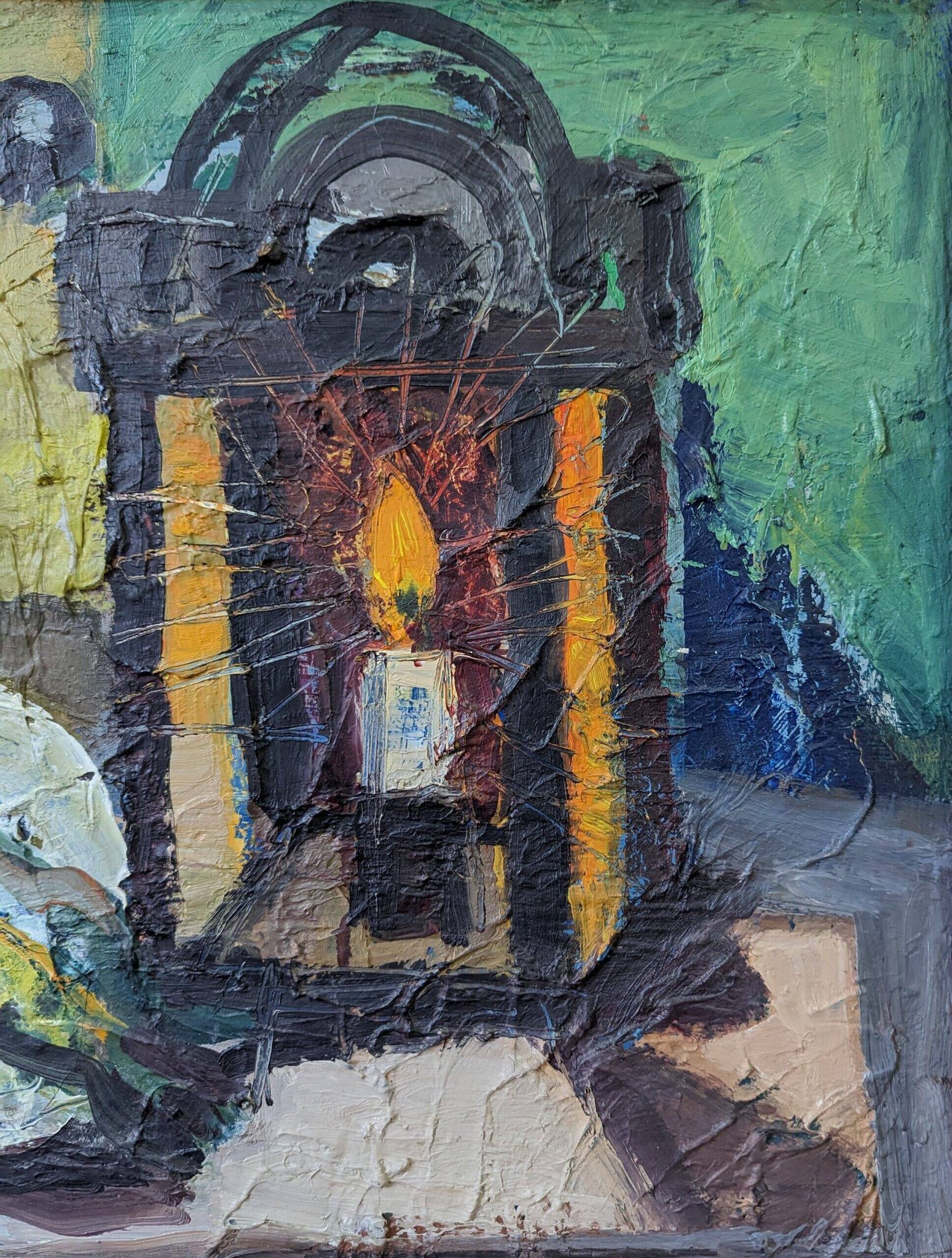 1959 Mid-Century Modern Swedish "Still Life With Lamp" Vintage Oil Painting, Framed