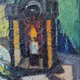 1959 Peinture à l’huile vintage suédoise moderne  « Nature morte avec lampe », encadrée