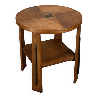 Table d'appoint Art Déco moderniste de l'école d'Amsterdam en chêne avec incrustation carrée.