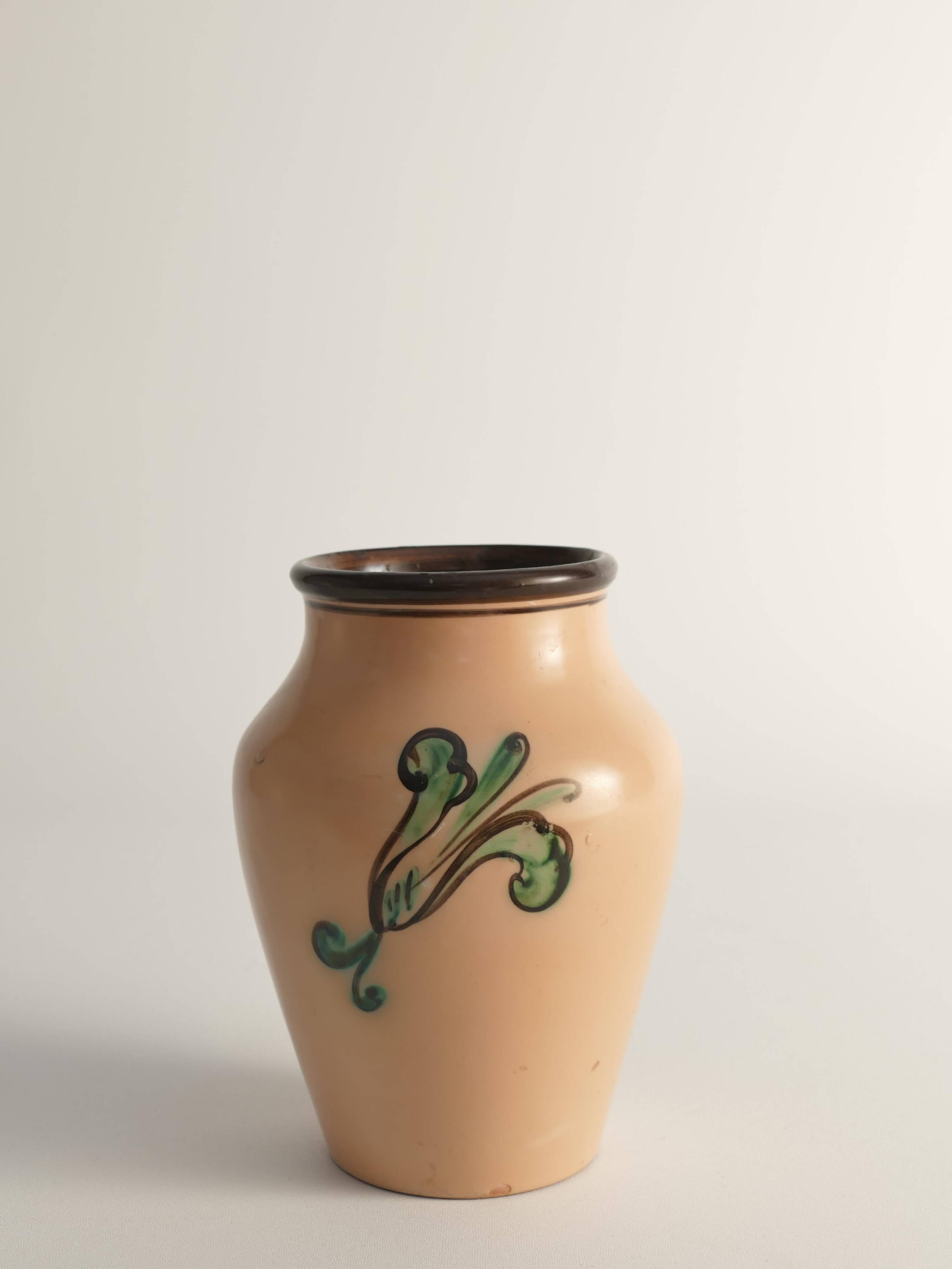 Art Nouveau Flower Motif Earthenware Vase by Sala, Sweden 1920s