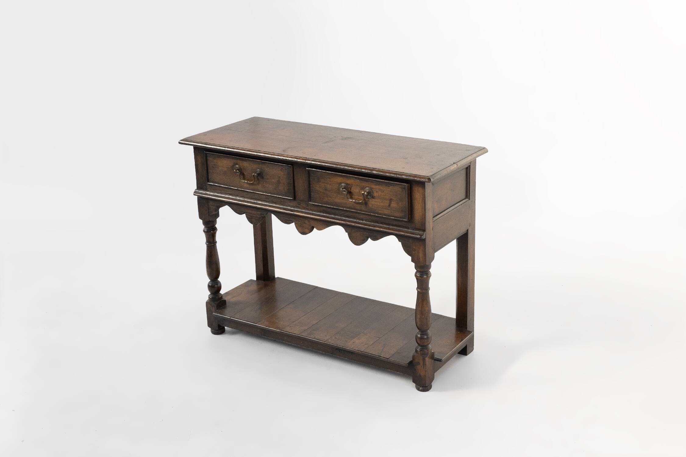 French 20th century oak side table with 2 drawers, ca. 1960