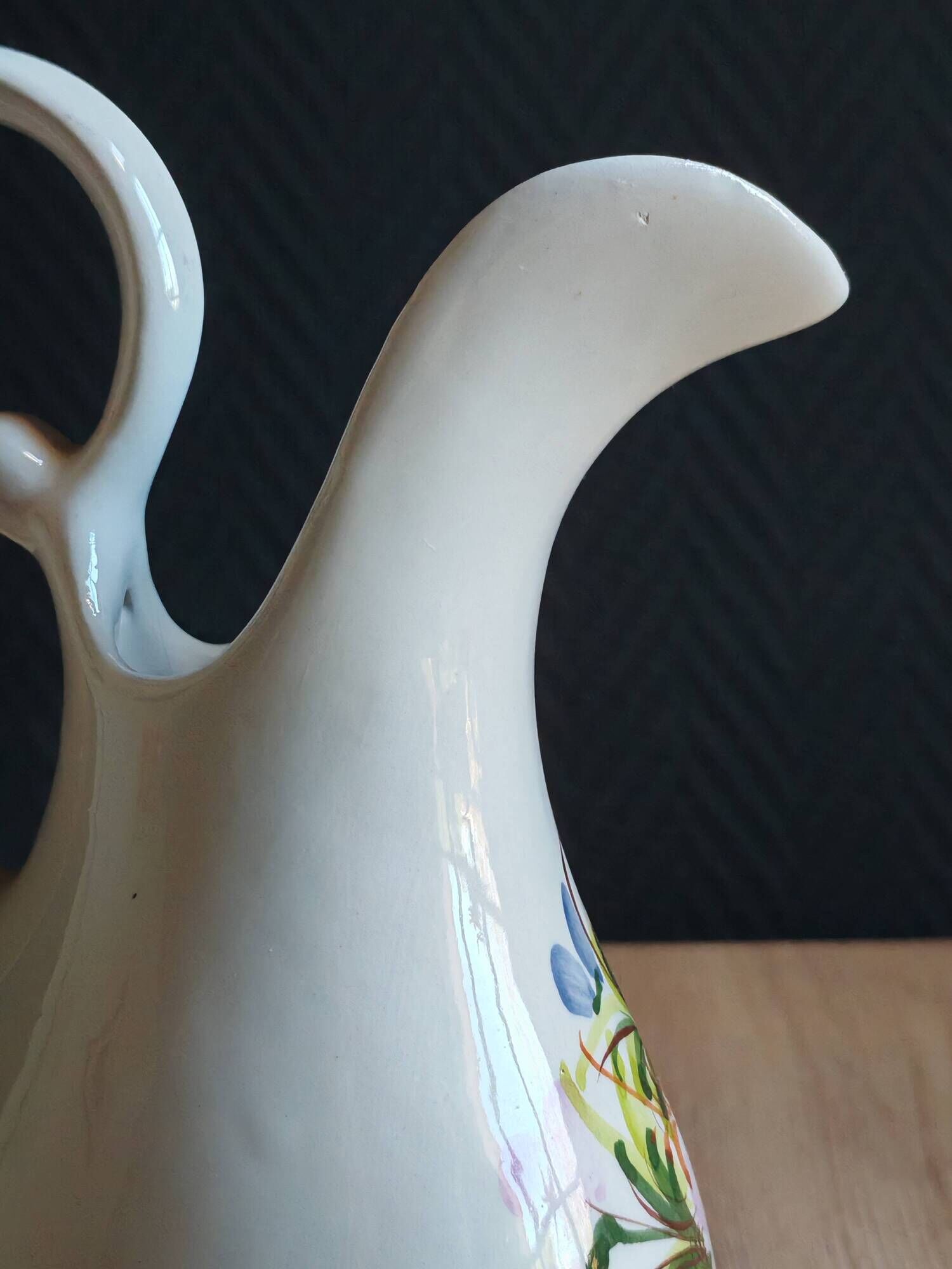 Vintage Ceramic Jug Hand-Painted Multicoloured Floral Decor, Ewer
