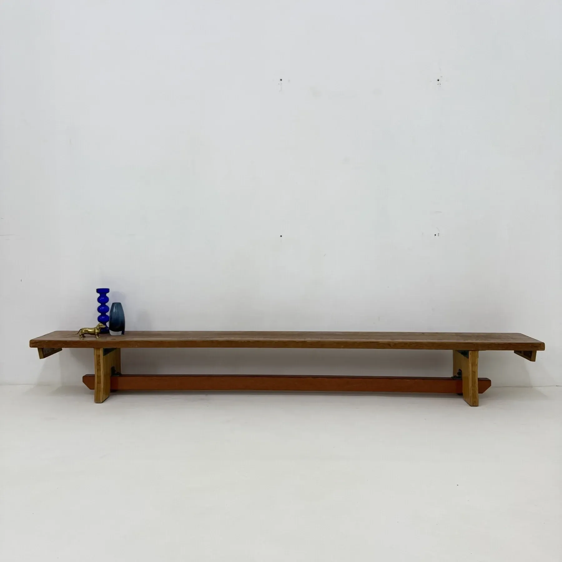 Vintage solid wooden school bench, 1970s