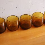 5 amber blown bubble glasses