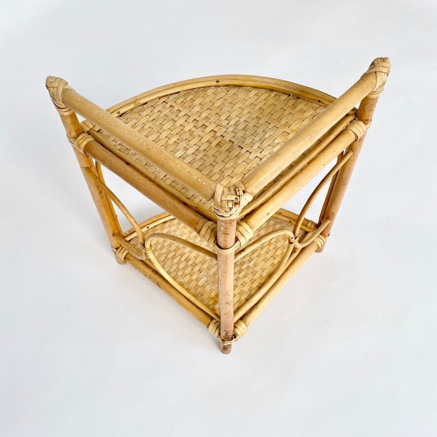Vintage rattan corner shelf 60