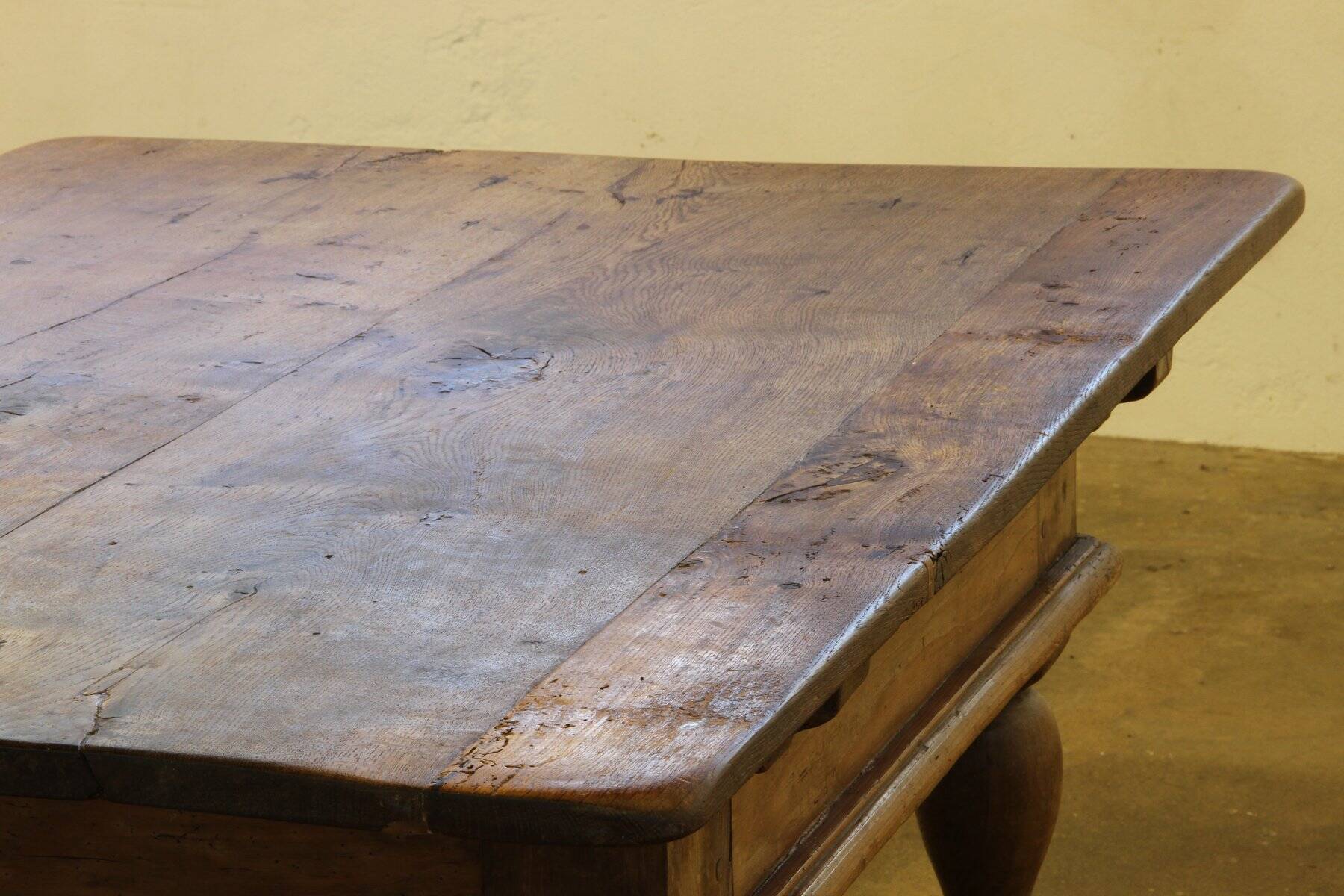 Antique Nordic Baroque Oak Table, Dated 1807