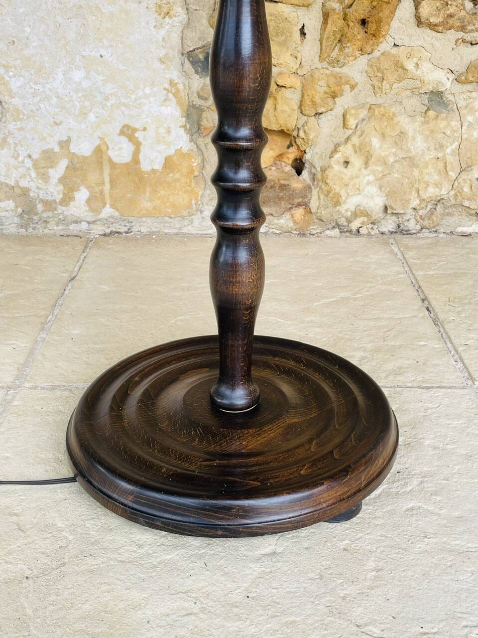 Vintage Floor Lamp Turned Wood, Bamboo Rattan Circa 1950s