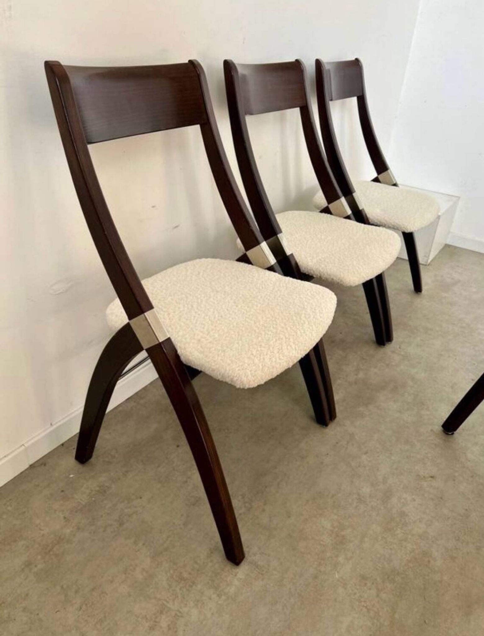 Set of 4 vintage 70s Italian design wooden and terry chairs