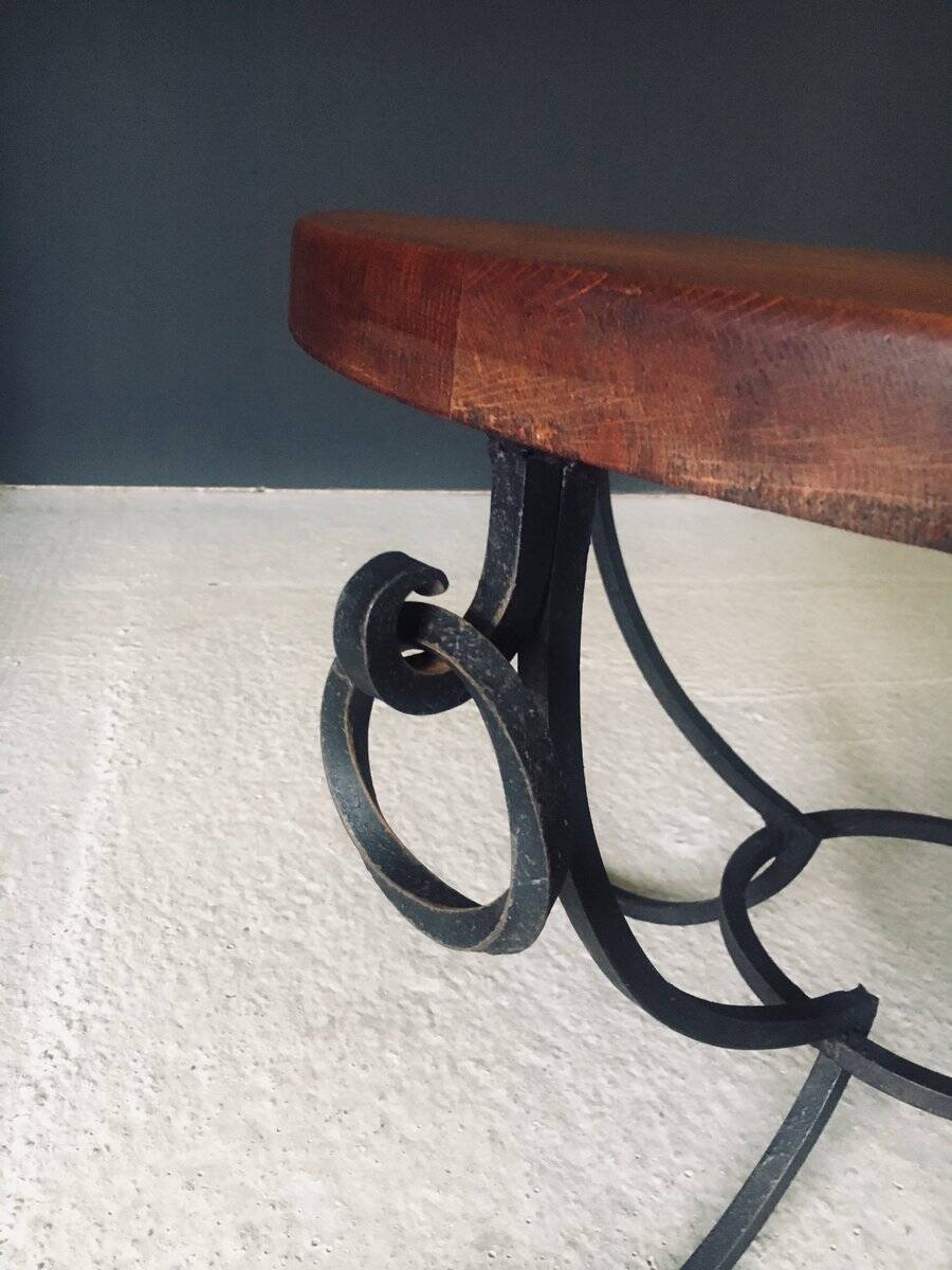 Rustic Oak and Wrought Iron Coffee Table, Belgium, 1950s