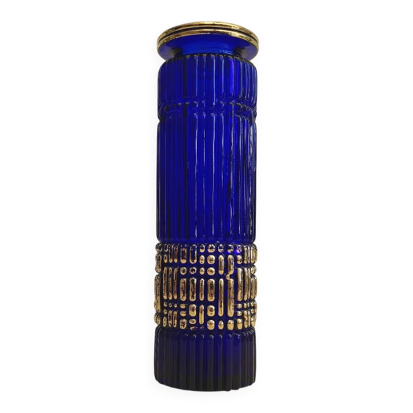 Vase vintage bleu cobalt et or- August Walther & Söhne 1950