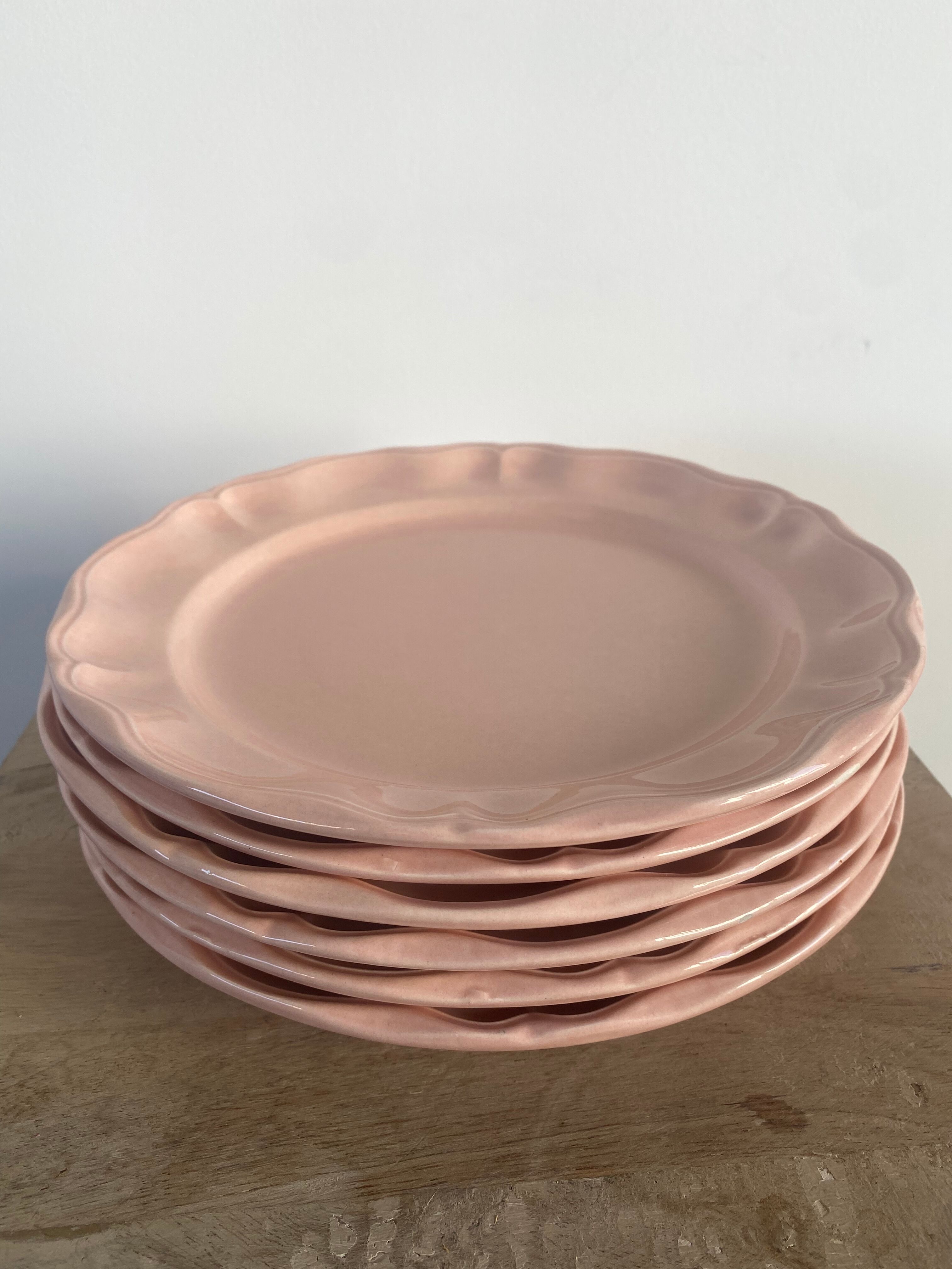 6 plates powder pink porcelain made in France