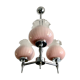 Chandelier 3 fires chrome and corollas of pink glass 1970