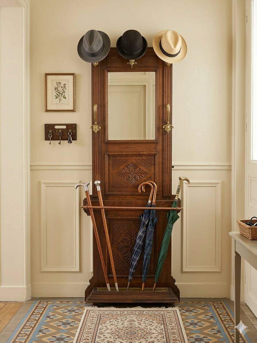Antique coat rack in solid oak