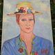 Canvas signed portrait "woman with straw hat"
