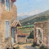 Tableau hsp "vue de mirmande" drôme, village et vigne signé raymond rigal