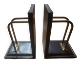 2 modernist leather bookends attributed to Jacques Adnet