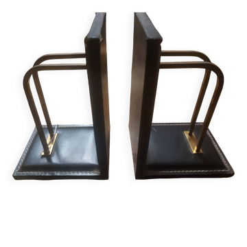 2 modernist leather bookends attributed to Jacques Adnet