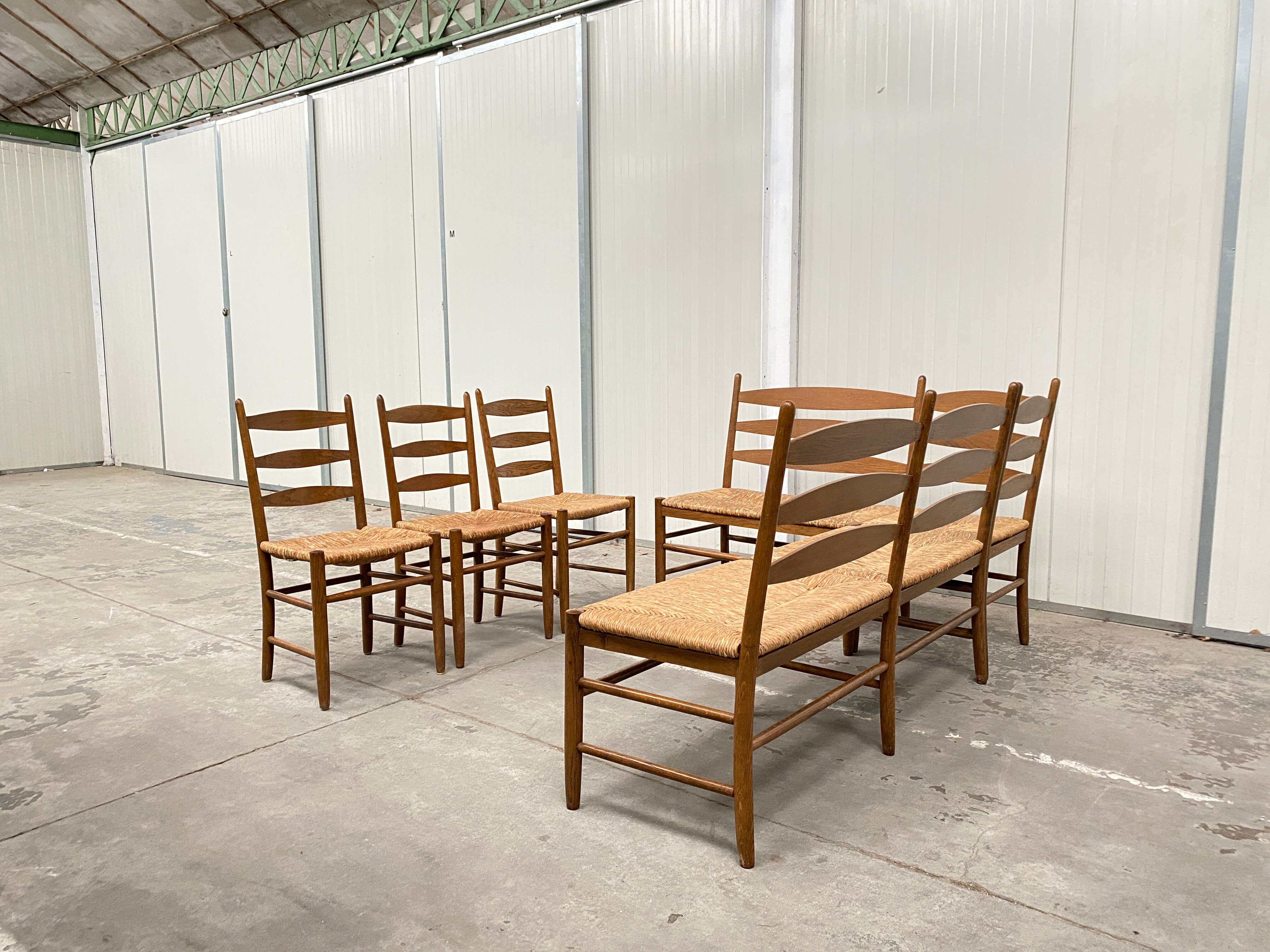 Oak and wicker dining set, 1960s