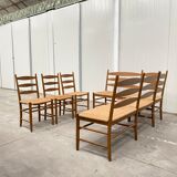 Oak and wicker dining set, 1960s