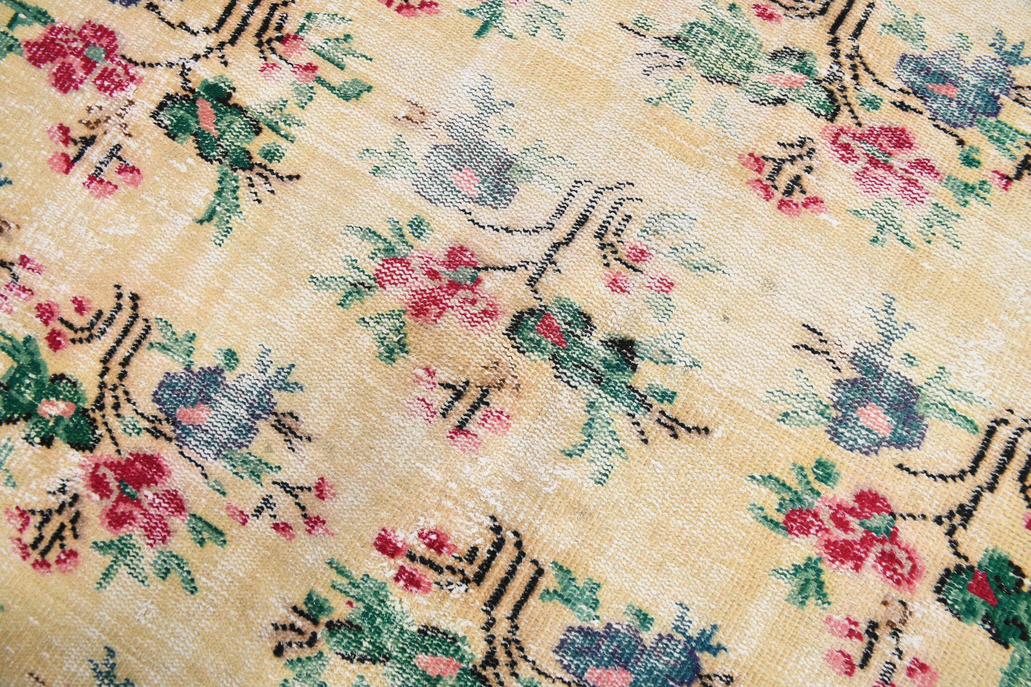 Ruby Red Vintage Floral Turkish Rug, Handmade Wool Carpet, 202x309 Cm