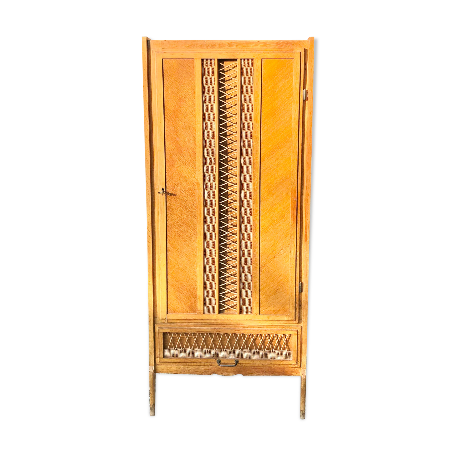 Chest of drawers wood and rattan cabinet