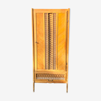 Chest of drawers wood and rattan cabinet