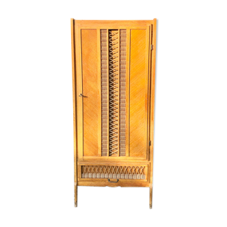 Chest of drawers wood and rattan cabinet