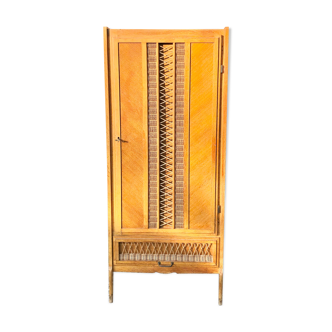 Armoire commode bois et rotin