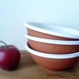 set of 3 terracotta cups or bowls with white enamel interior