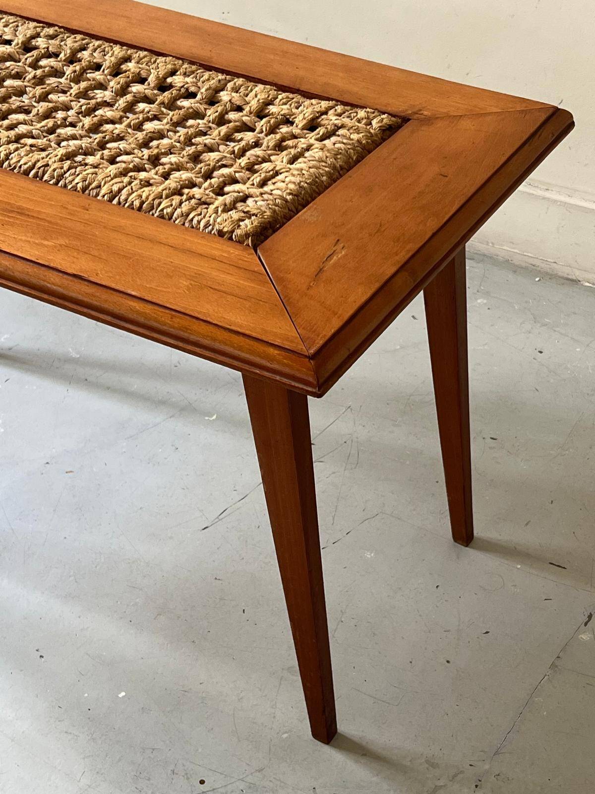 Teak wood coffee table with braided rope, Audoux-Minet 1950