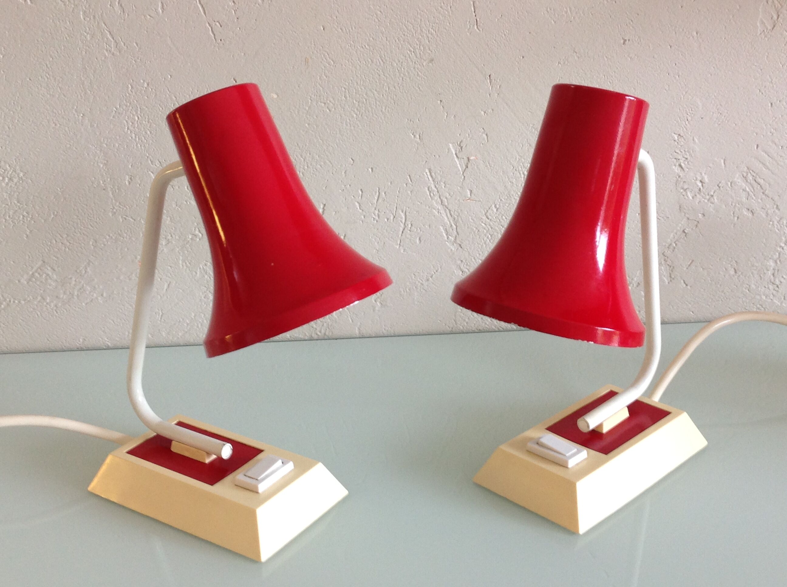 Pair of red and white bedside lamps 60