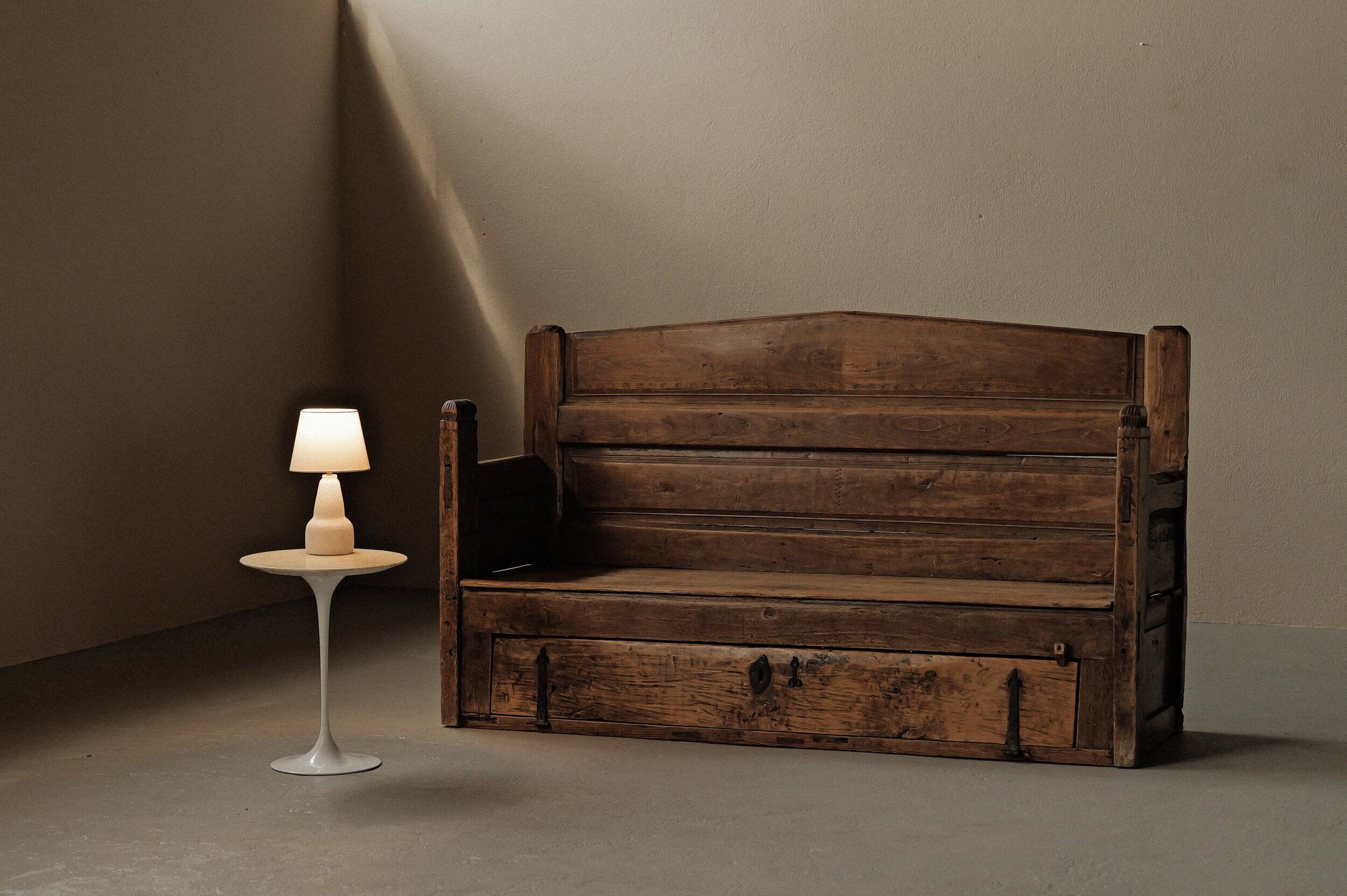 Folk art chest bench, Catalonia, 1800