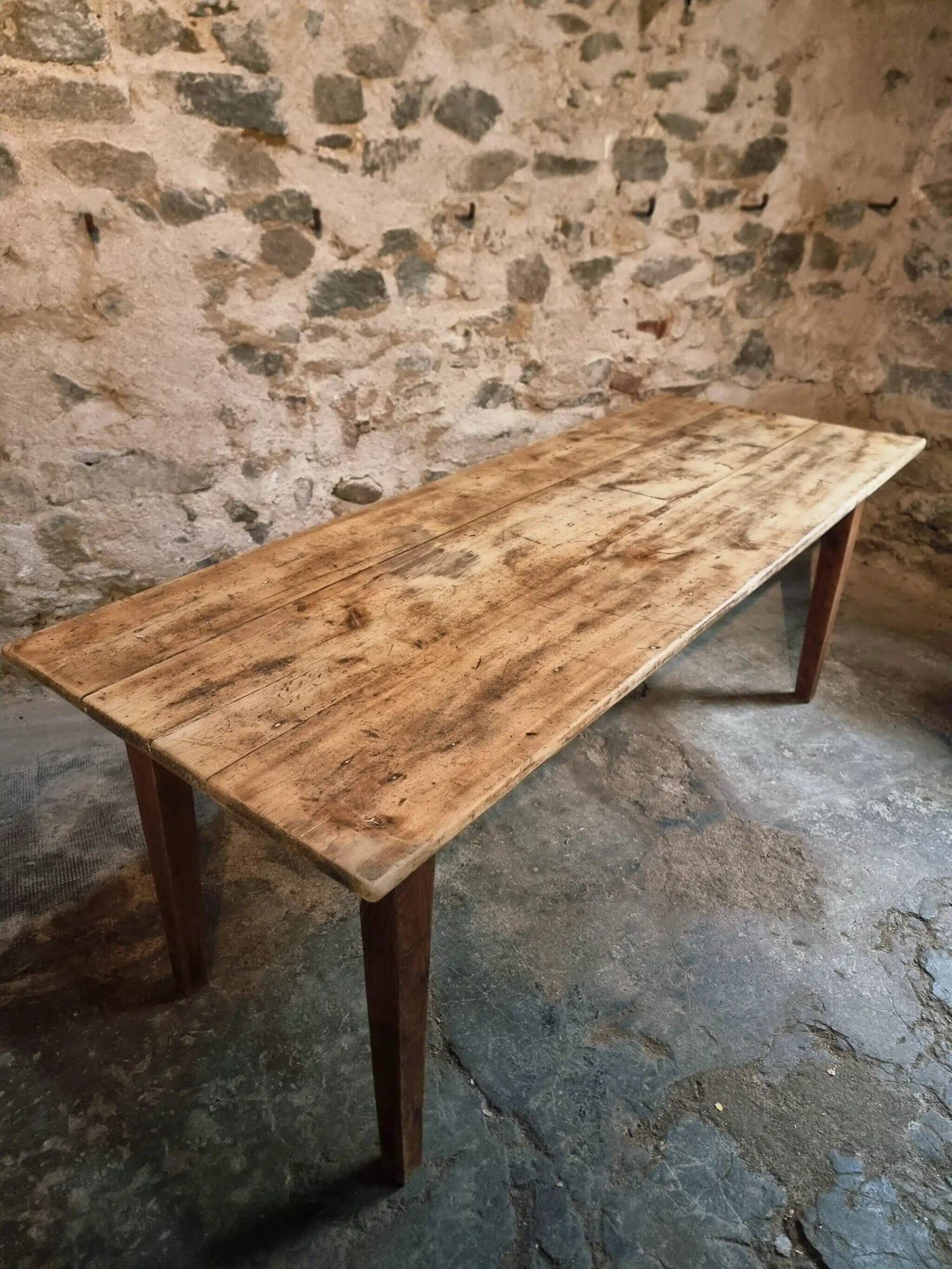 Antique French country dining table – Oak base and pine top, circa 1900