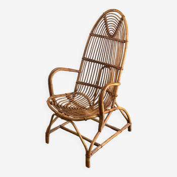 Chaise longue en bambou de salon en rotin du milieu du siècle