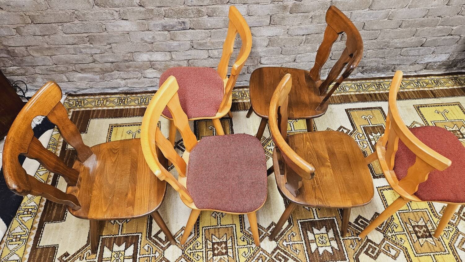 Set of 6 mismatched Baumann style bistro chairs from the 1970s