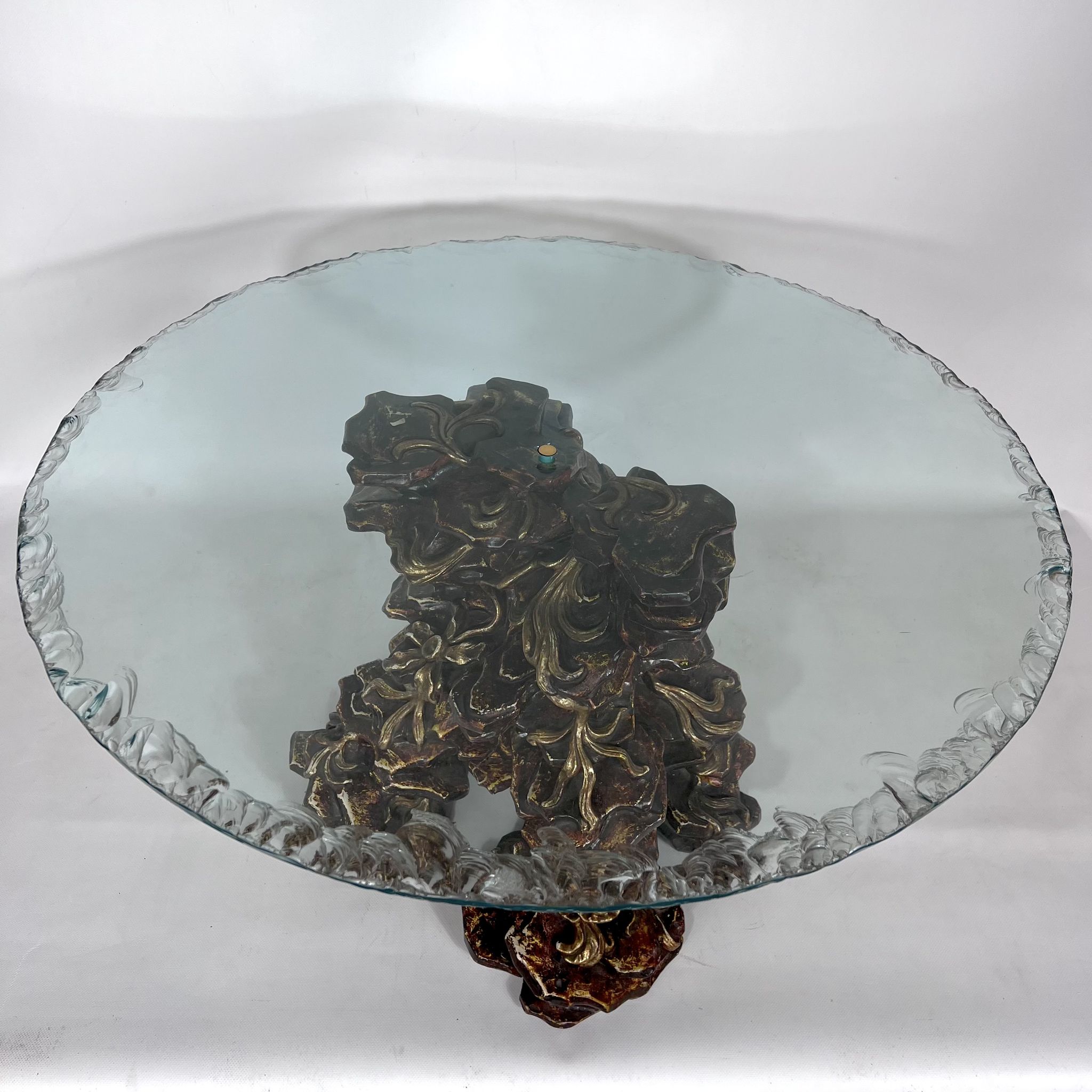 Vintage Italian wood and glass coffee table from 70s