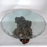 Vintage Italian wood and glass coffee table from 70s