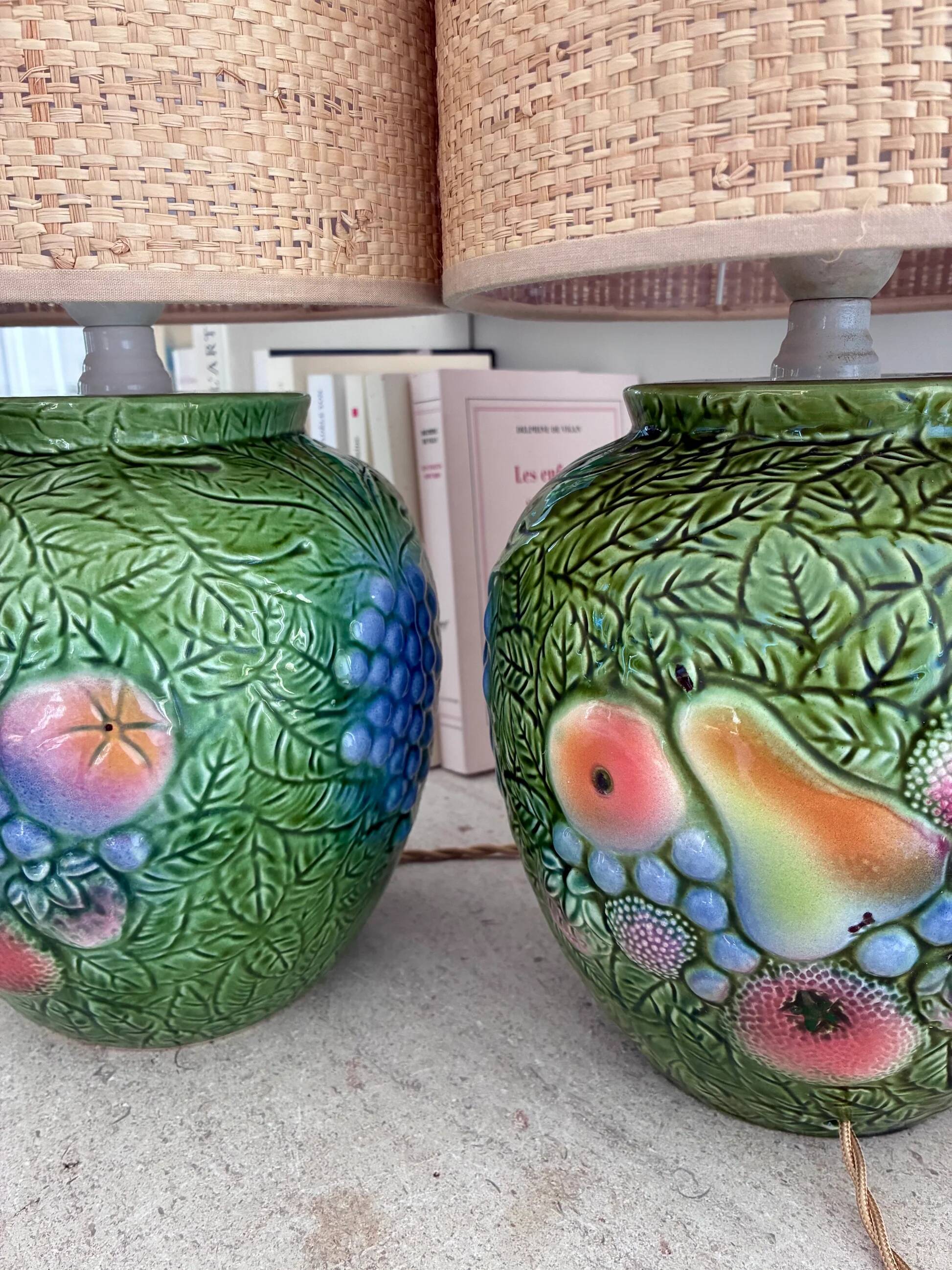 Pair of "Fruits" lamps in majolica - 1970