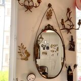 Large French Napoleon III Period Oval Bronze Wall Mirror, 19th Century