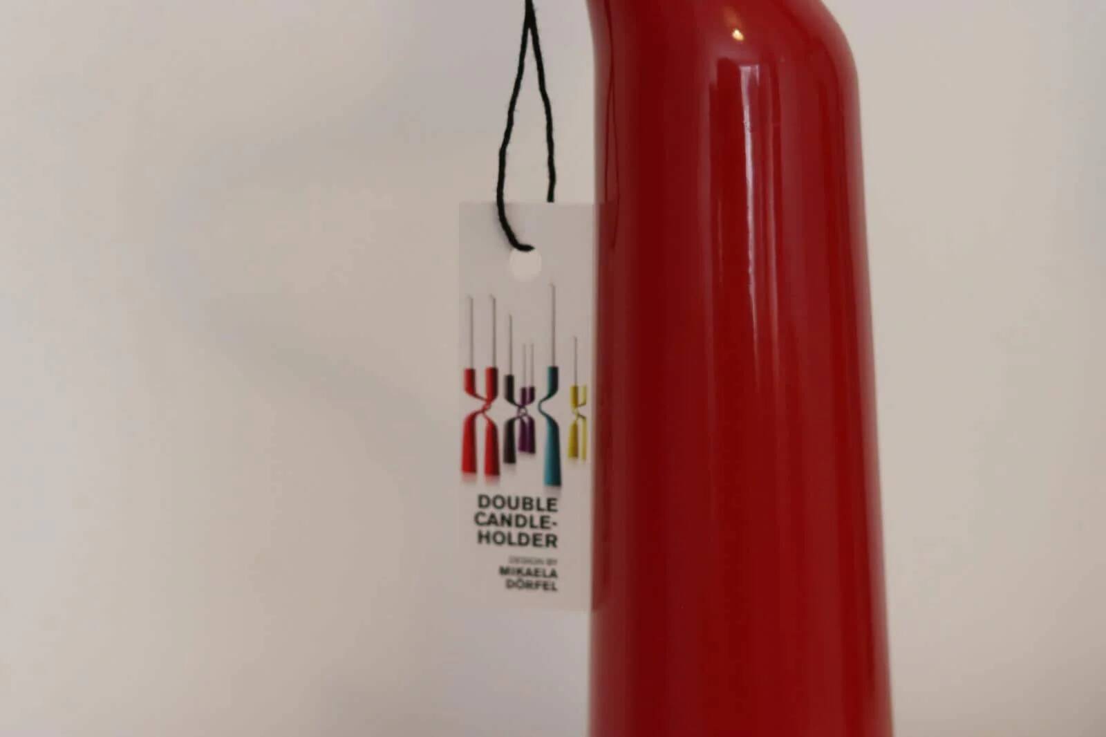 Pair of vintage red metal candleholders by Mikaela Dorfman for Menu Denmark