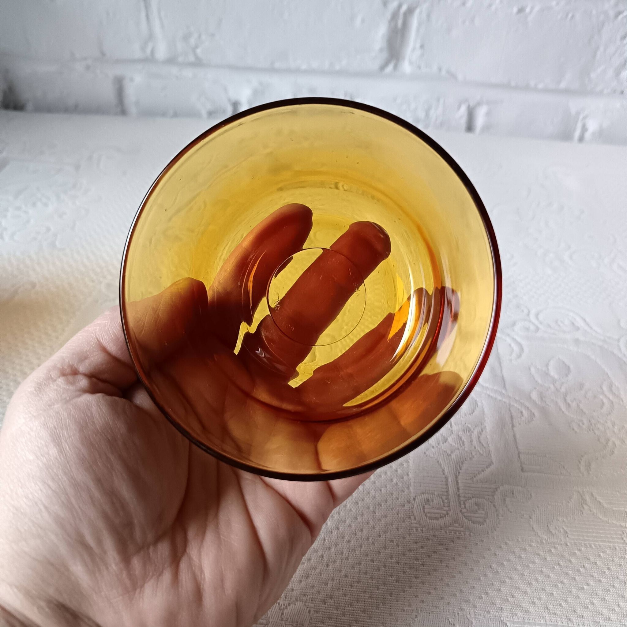 6 amber glass dessert bowls Vereco vintage France