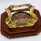Ashtray / Catch-all Mid-Century Solid Glass Murano Style & Leather 1960
