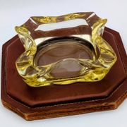 Ashtray / Catch-all Mid-Century Solid Glass Murano Style & Leather 1960
