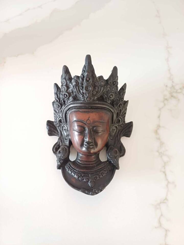 1980s Hand-Carved Wood Buddha Wall Mask