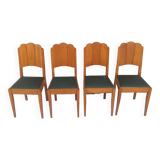 Lot de 4 chaises vintage bois dossier pétales bois assise vinyle vert
