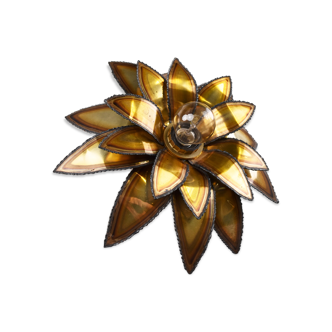 Vintage brass flower wall lamp, 1970s