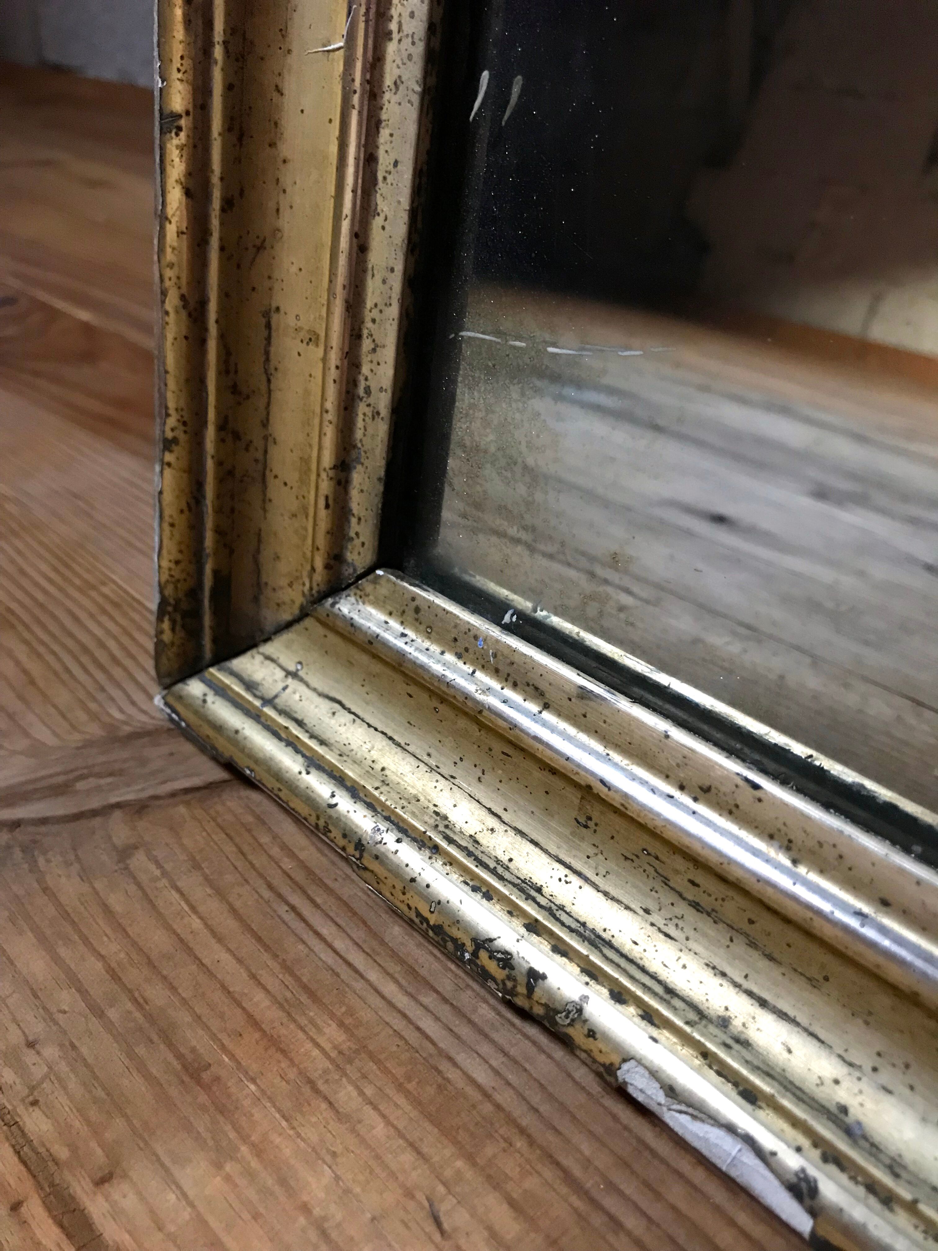 Mirror with golden mercury parquet signed david frame wood and stuck