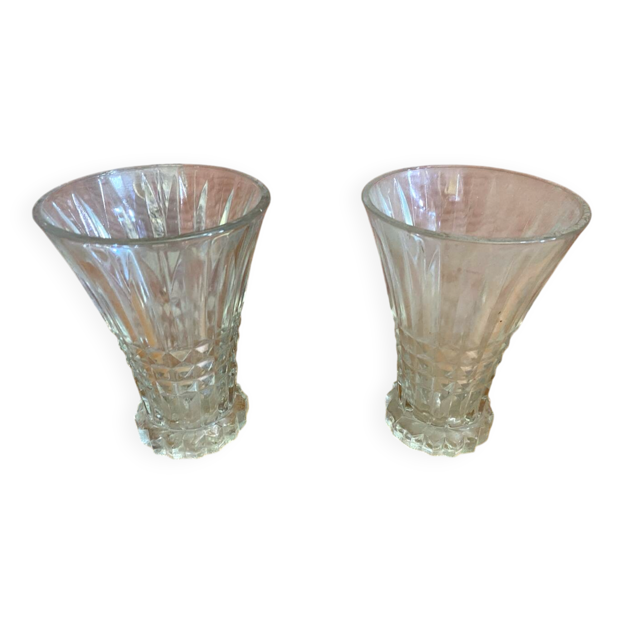 Pair Antique Clear Molded Vase Vintage Decoration #C596