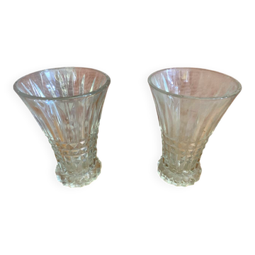 Pair Antique Clear Molded Vase Vintage Decoration #C596