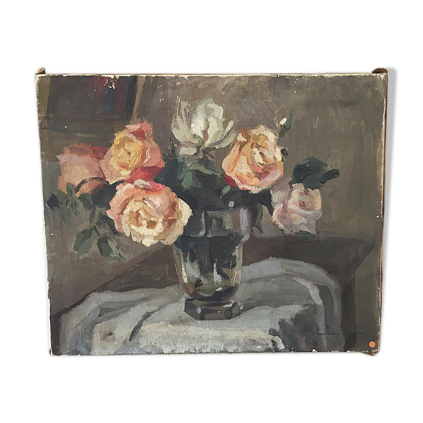 Canvas oil on panel with flowers